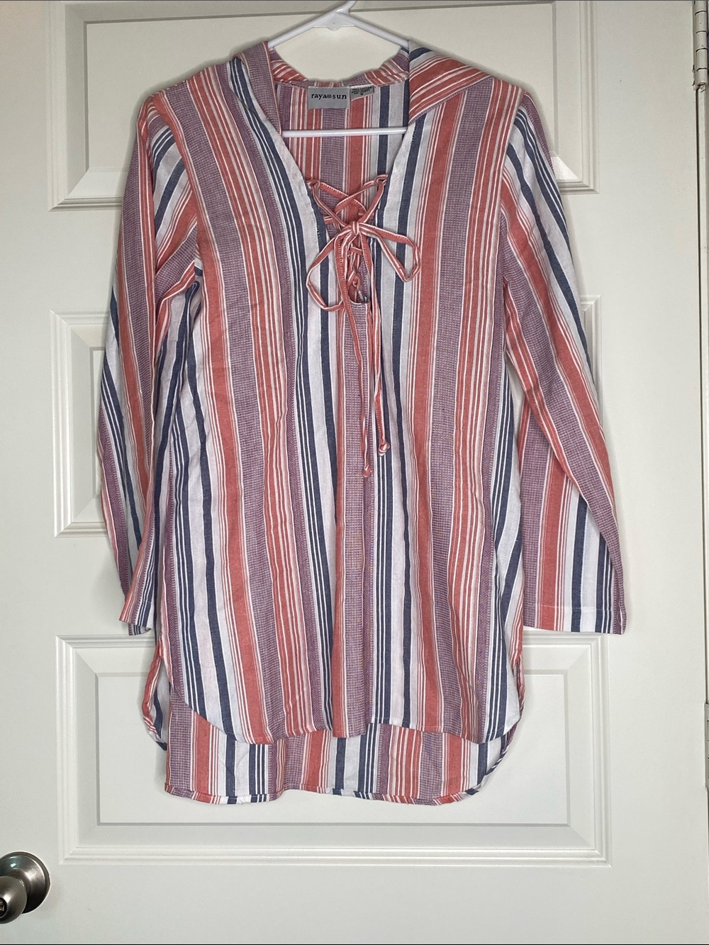 100% Cotton striped Lace-Up Beach coverup